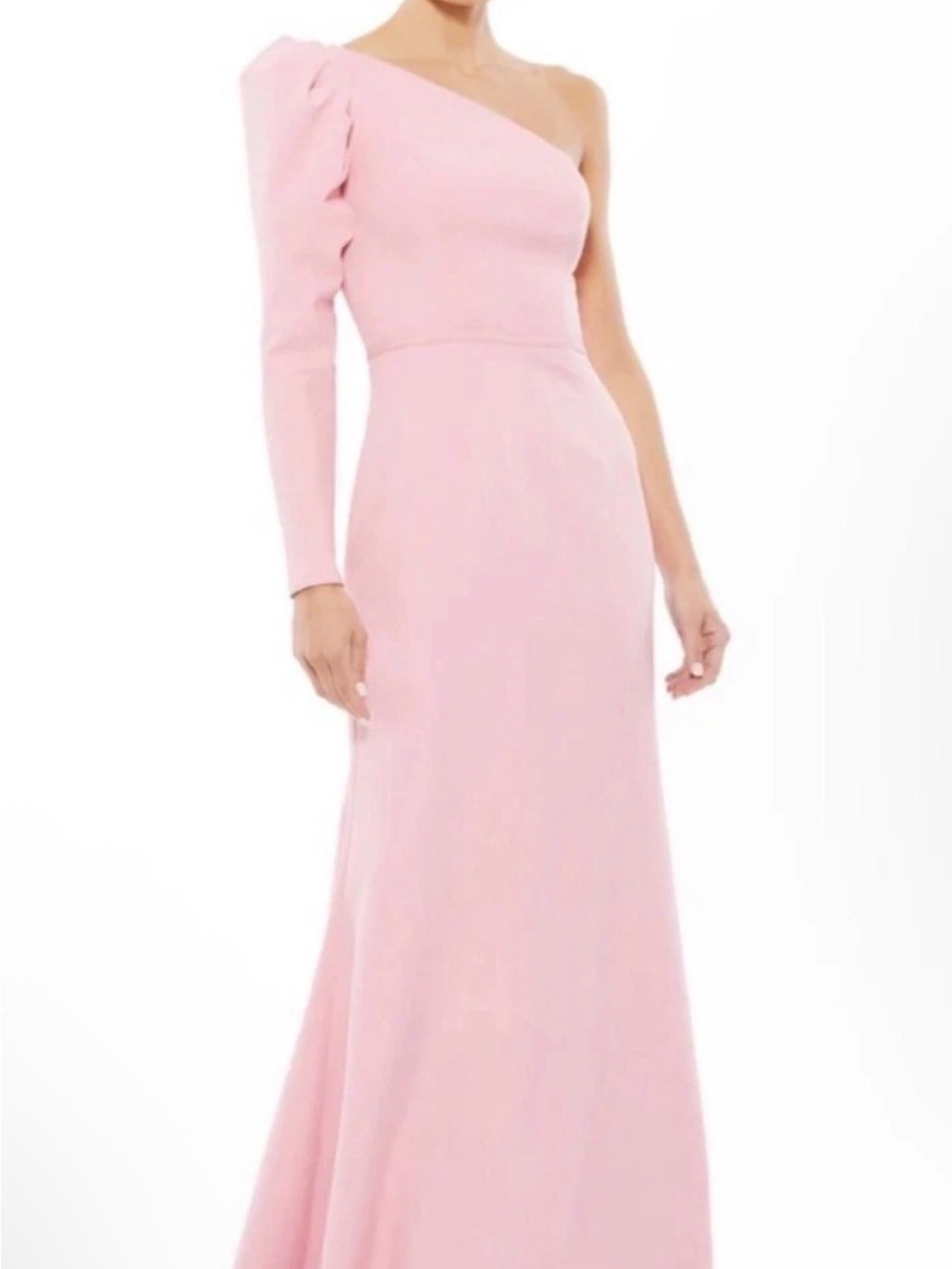 Mac Duggal Blush Pink One-Shoulder Puff-Sleeve Dress